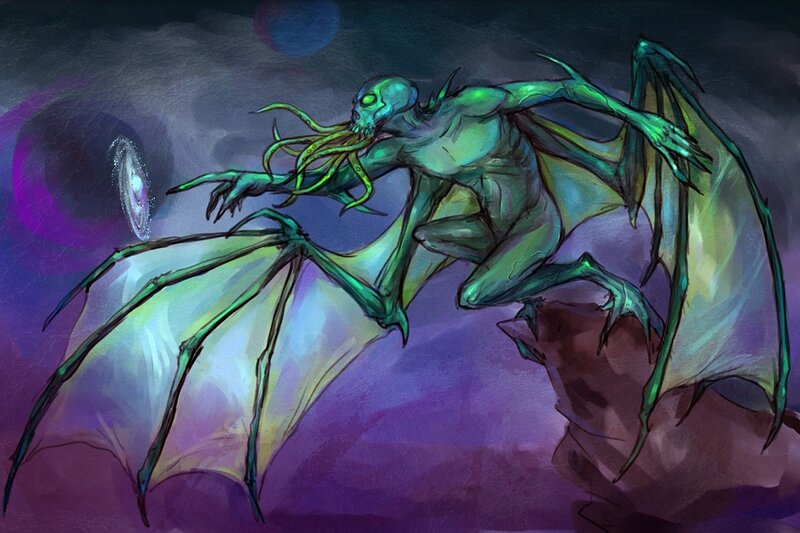 green winged creature with tentacles