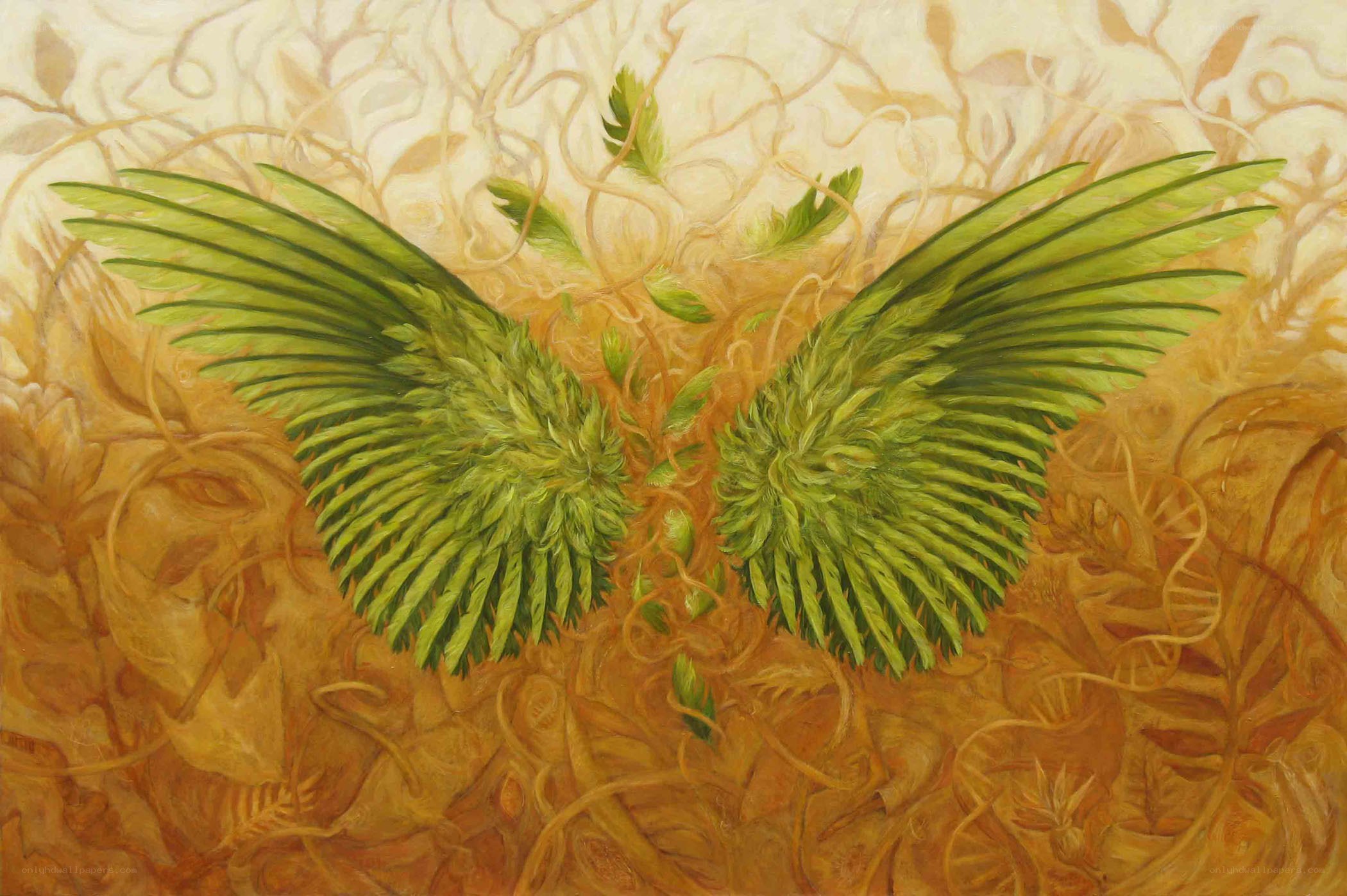 Green wings in a natural setting