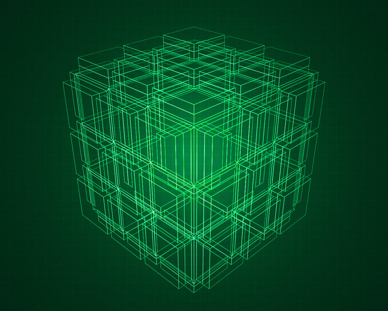 green wireframe cube