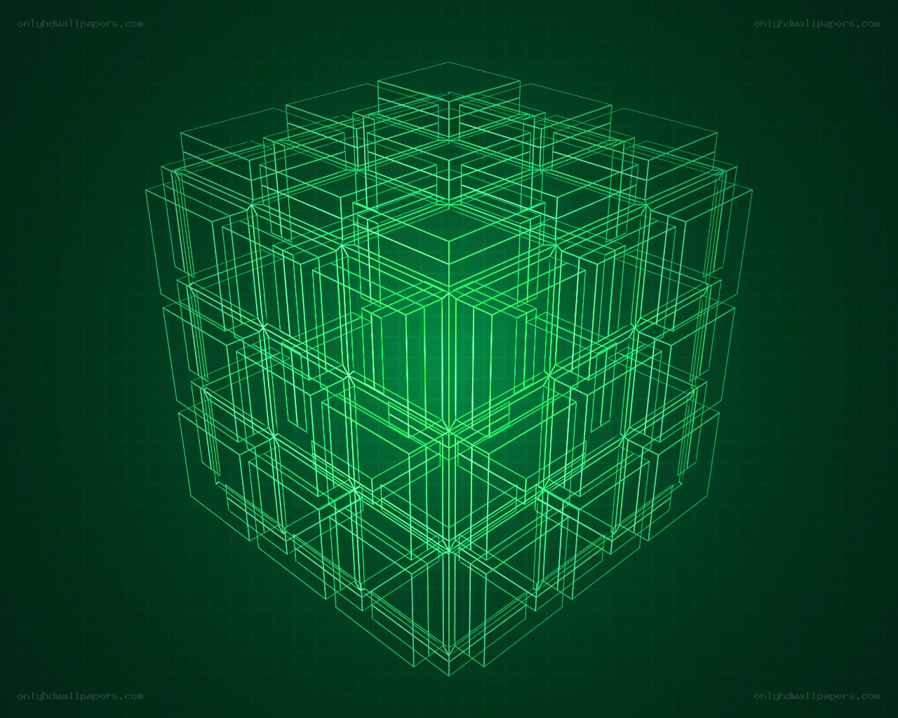 green wireframe cube