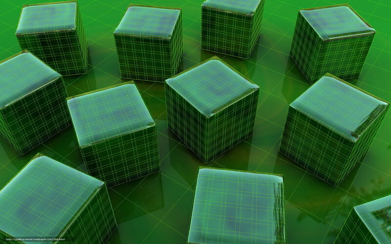 Green Wireframe Cubes — Geometric