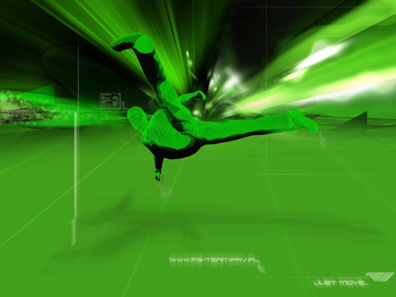 green wireframe dancer in motion