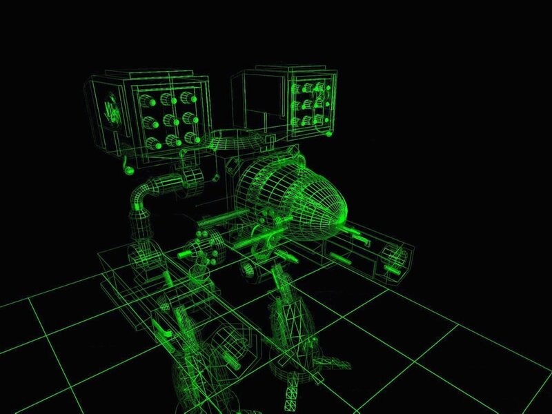 Green Wireframe Robot