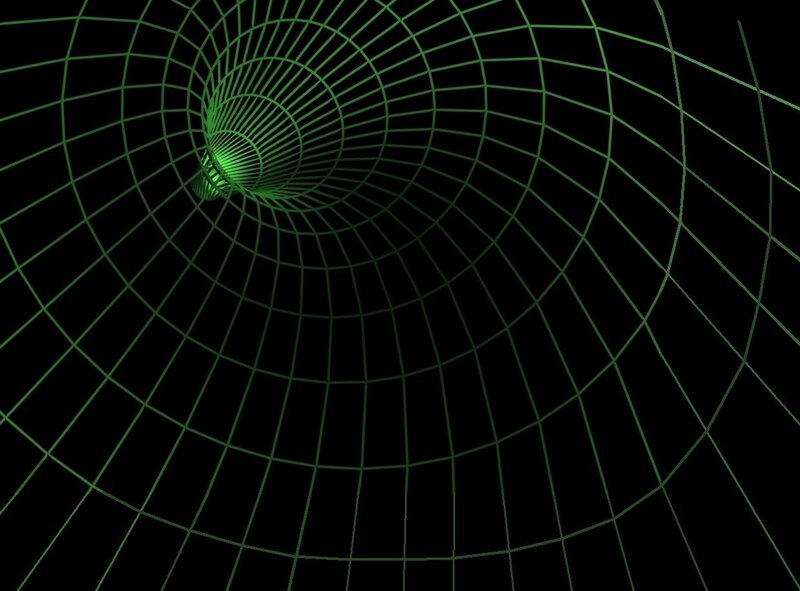 Green wireframe spiral tunnel