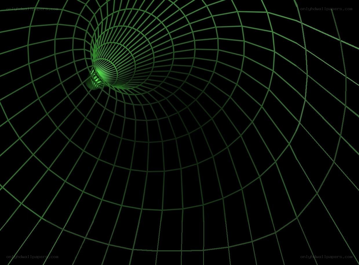 Green wireframe spiral tunnel