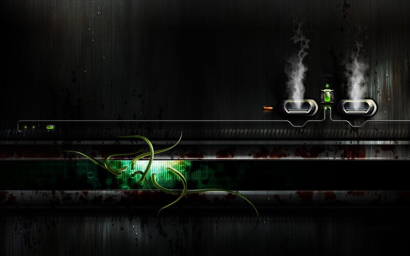 Green Wires on Metal Surface