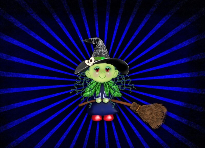 Green Witch on Broom