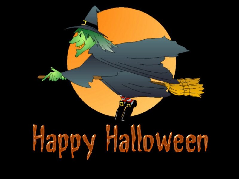 Green Witch on Broomstick — Black