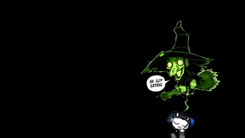 green witch on broomstick