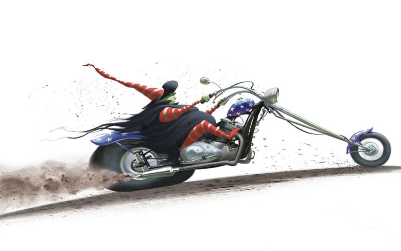 Green Witch on Motorcycle