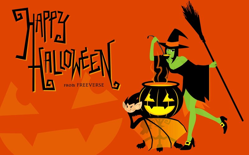 Green Witch with Cauldron — Orange