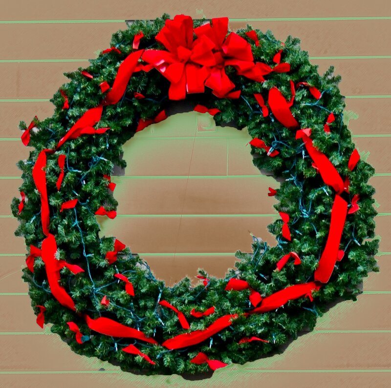 Green Wreath with Red Ribbons