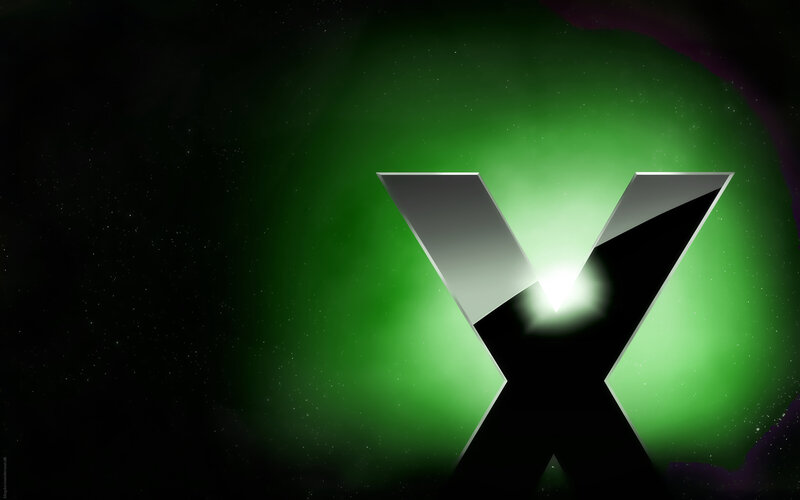 Green X logo on dark background