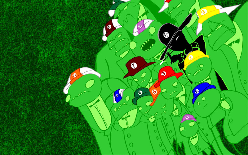 green zombie horde with numbered hats