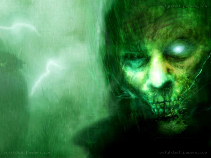 green zombie in storm