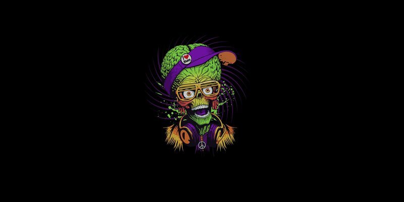 Green Zombie Skull — Black
