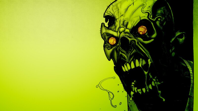 Green Zombie Skull — Yellow