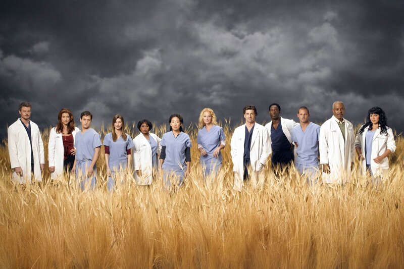 Grey's Anatomy cast in a field