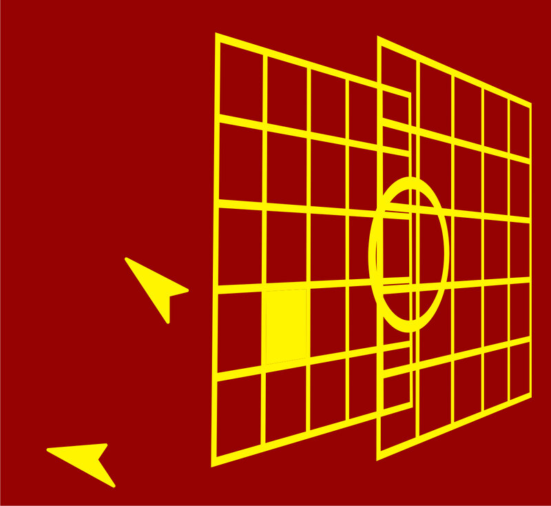 grid and arrows on red