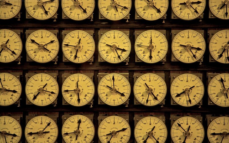 Grid of vintage clocks