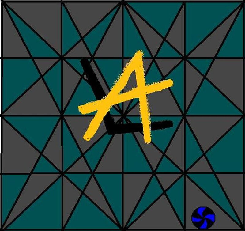 grid with letter A and blue circle