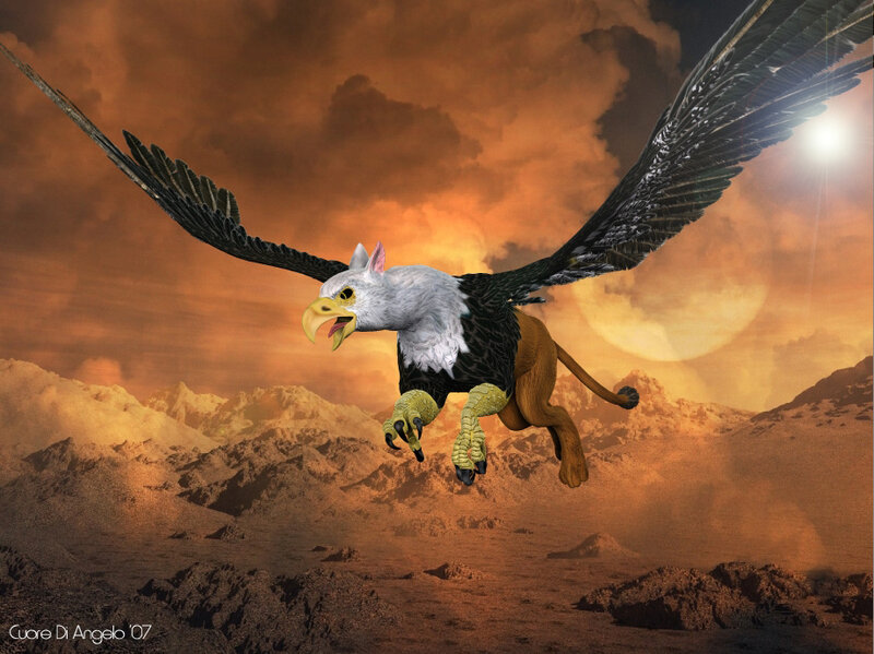 griffin flying over mountains