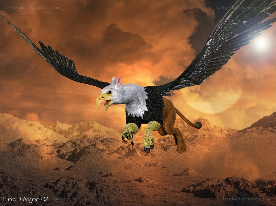 griffin flying over mountains
