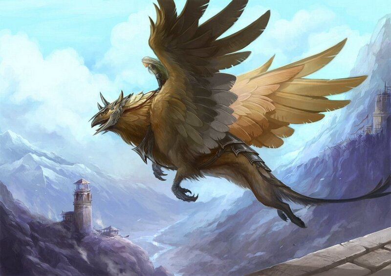 Griffin Flying over Mountains — Blue, Dramatic, Afternoon
