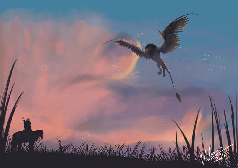 Griffin Flying over Rider