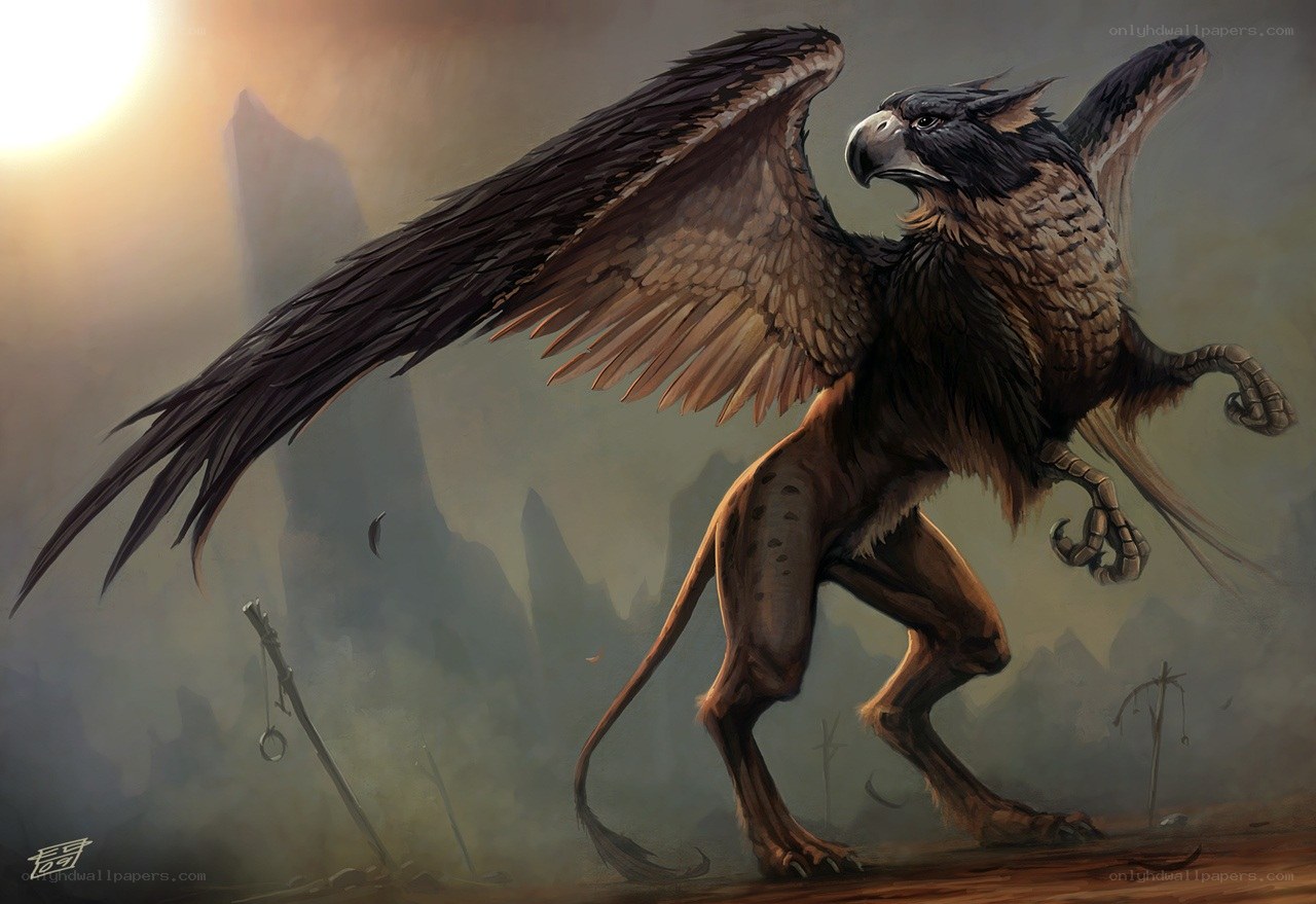 griffin in a desolate landscape
