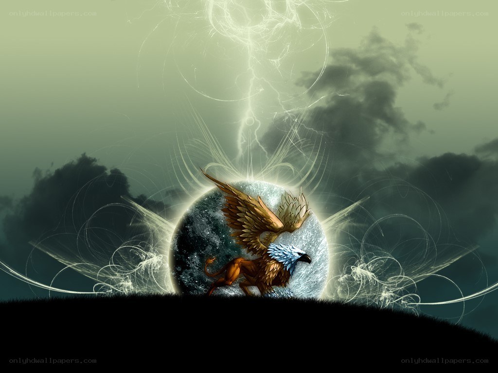 griffin on a moonlit hill