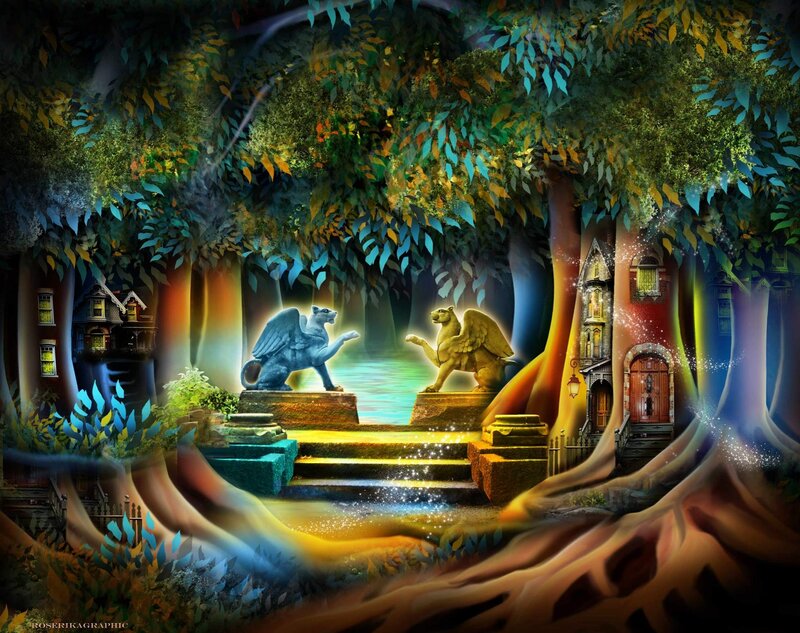 Griffin Statues in Forest