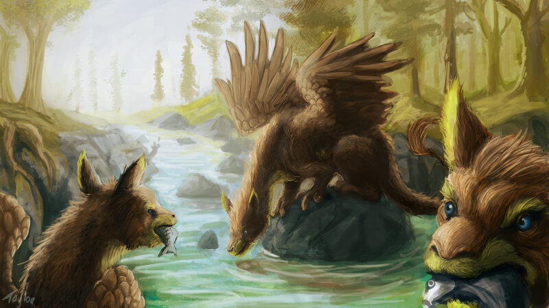 Griffins by a River