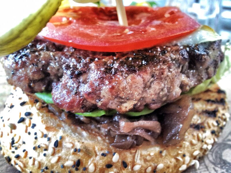 grilled burger with toppings