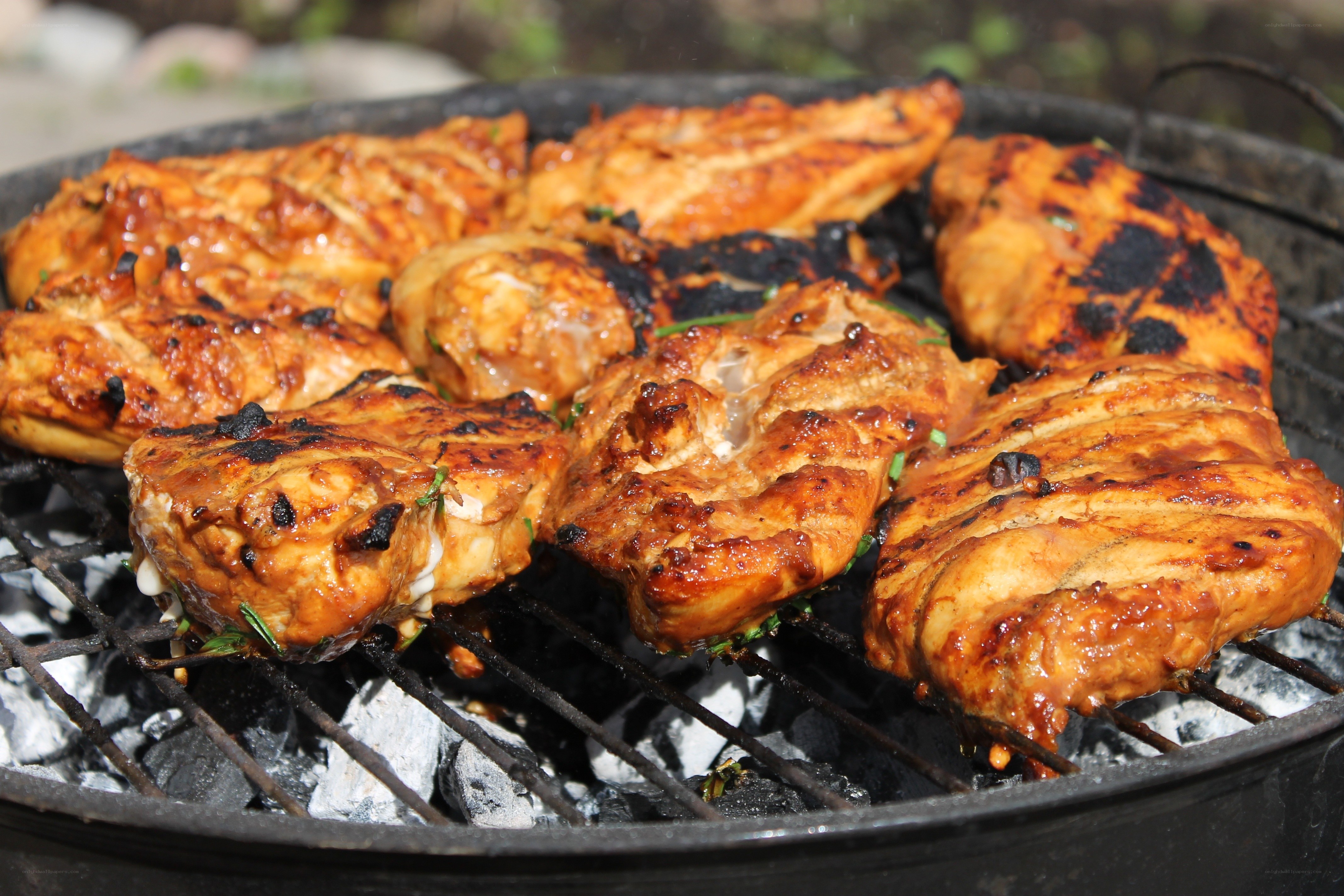 Grilled chicken on charcoal grill