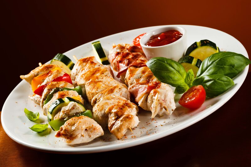 Grilled Chicken Skewers — White, Appetizing, Photograph