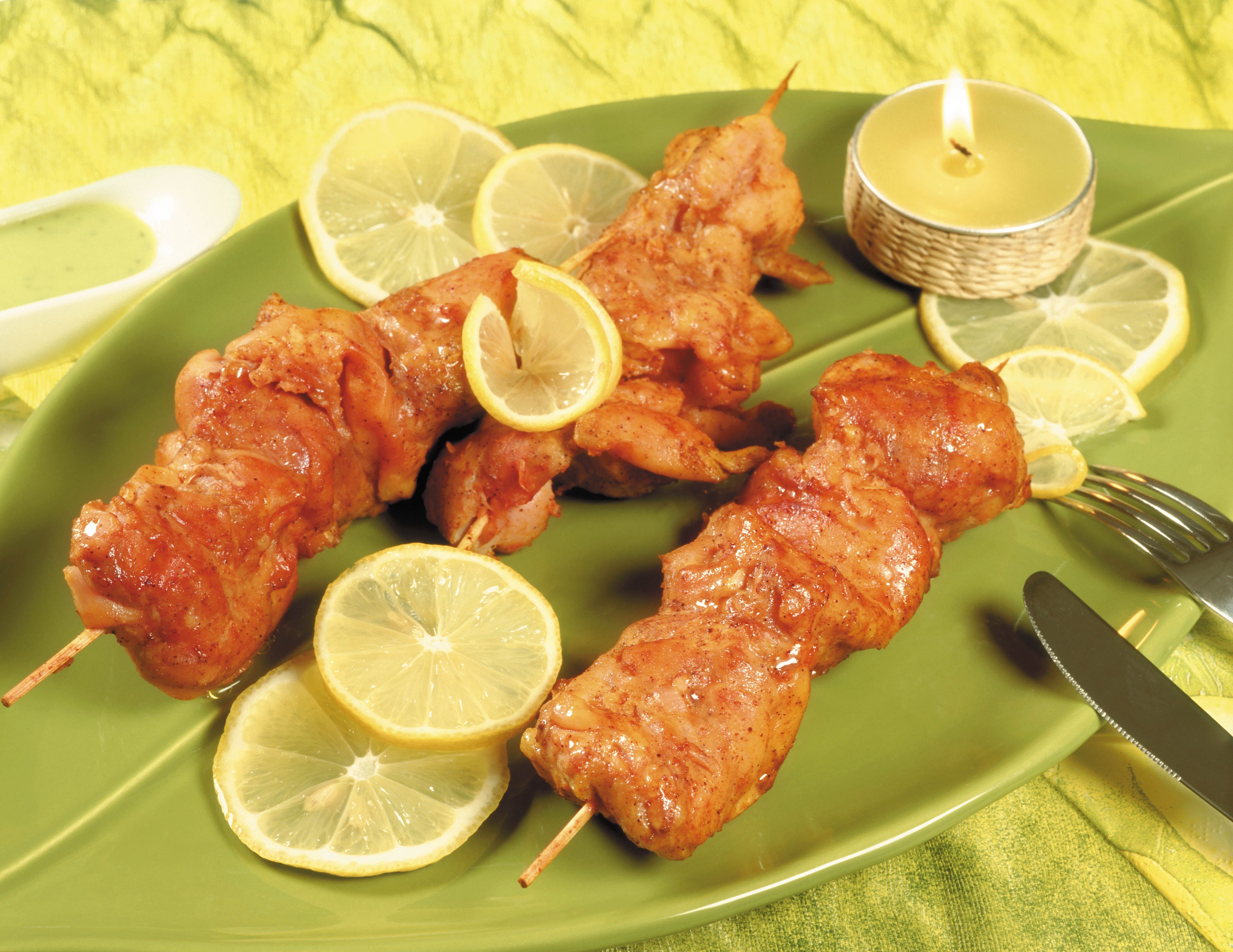 grilled chicken skewers with lemon