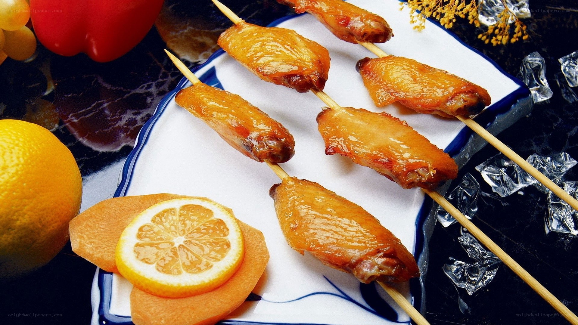 grilled chicken wings on skewers