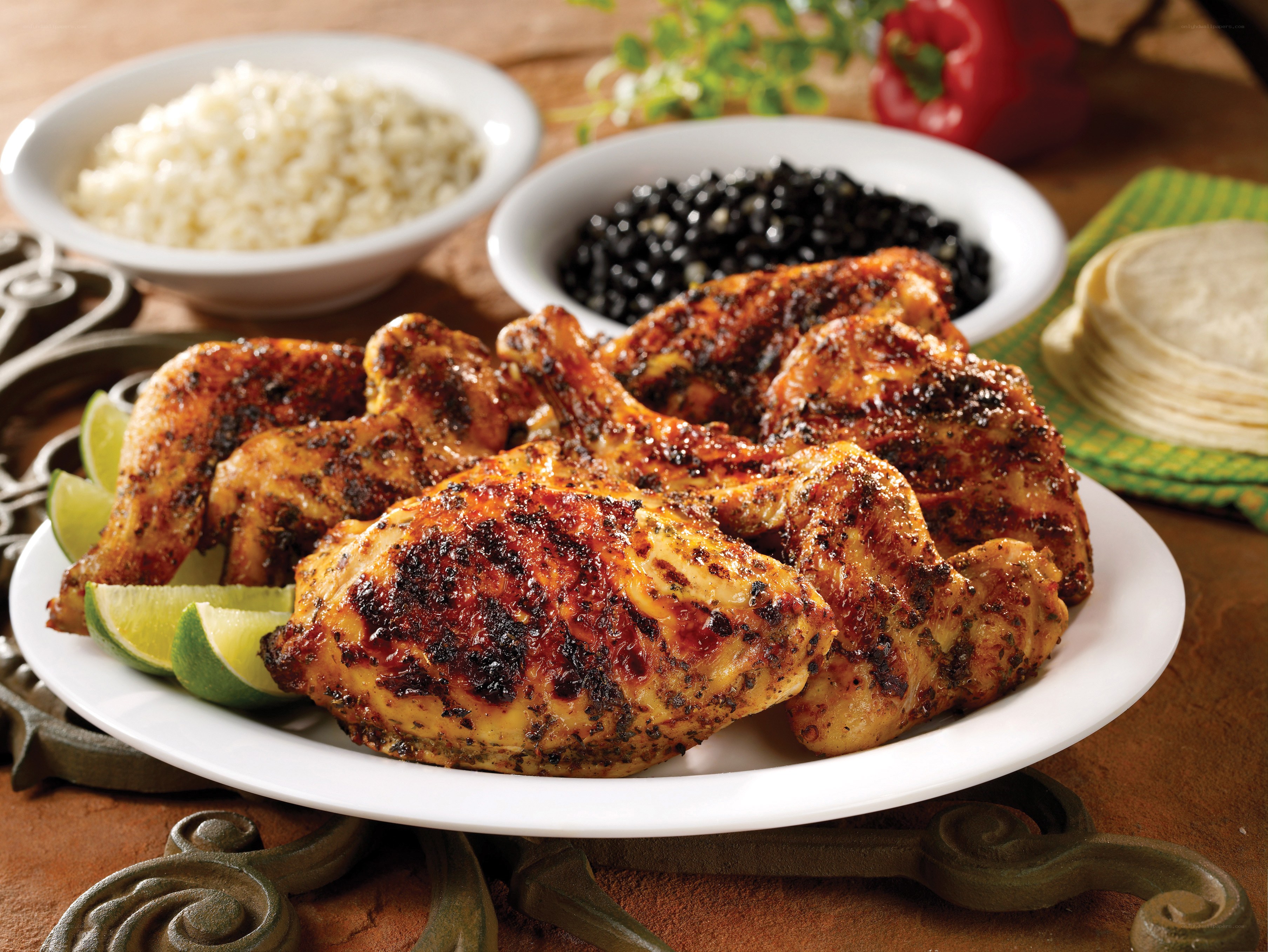 Grilled chicken with rice and beans