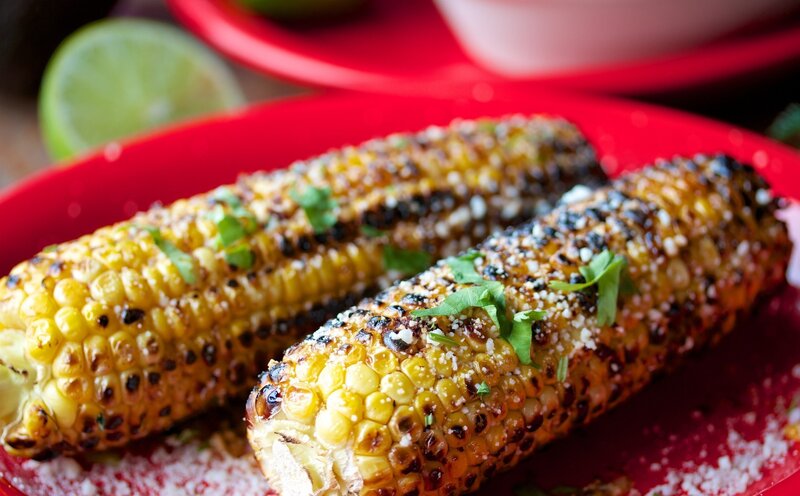 Grilled Corn on Red Plate