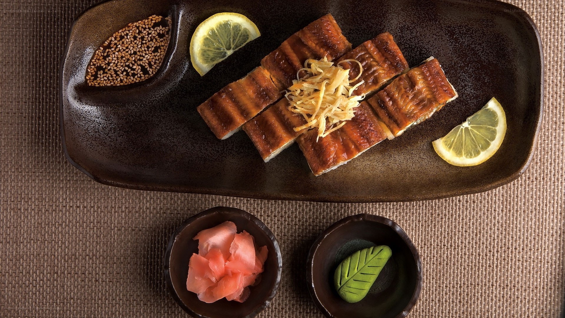 Grilled eel sushi platter