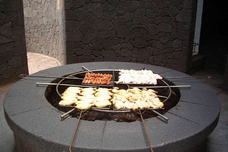 Grilled food on a stone grill