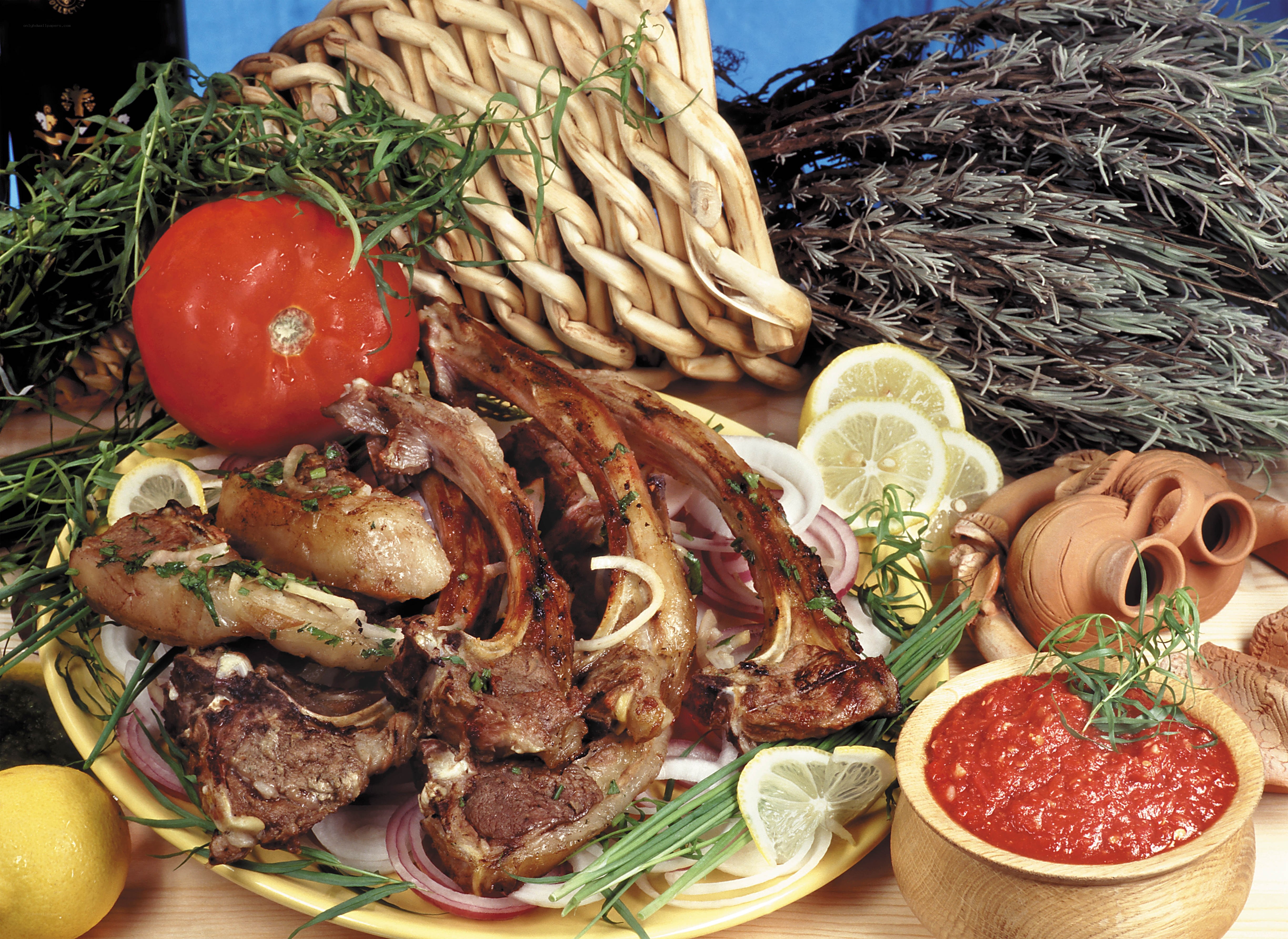 Grilled lamb ribs with herbs