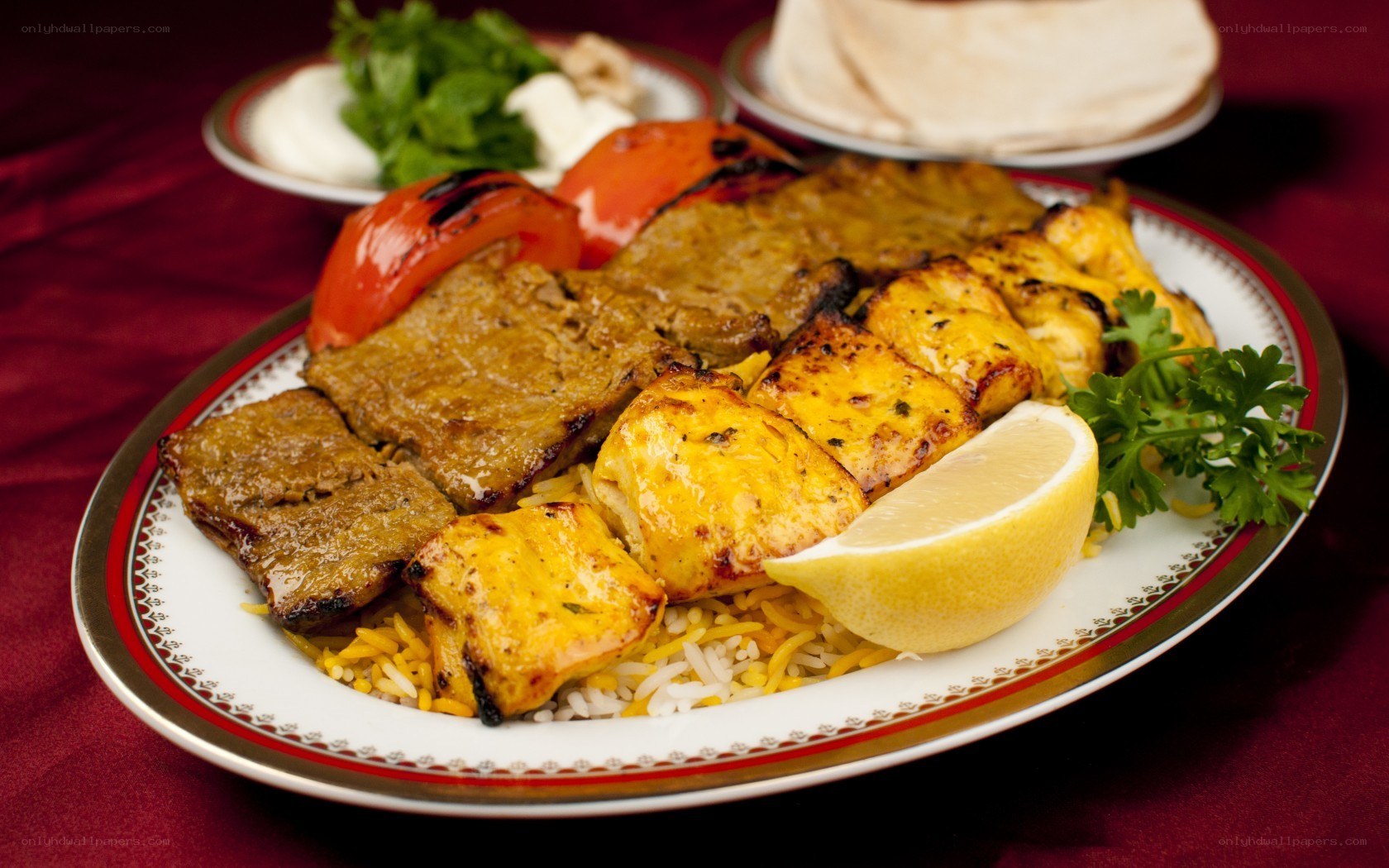 Grilled meat and rice platter