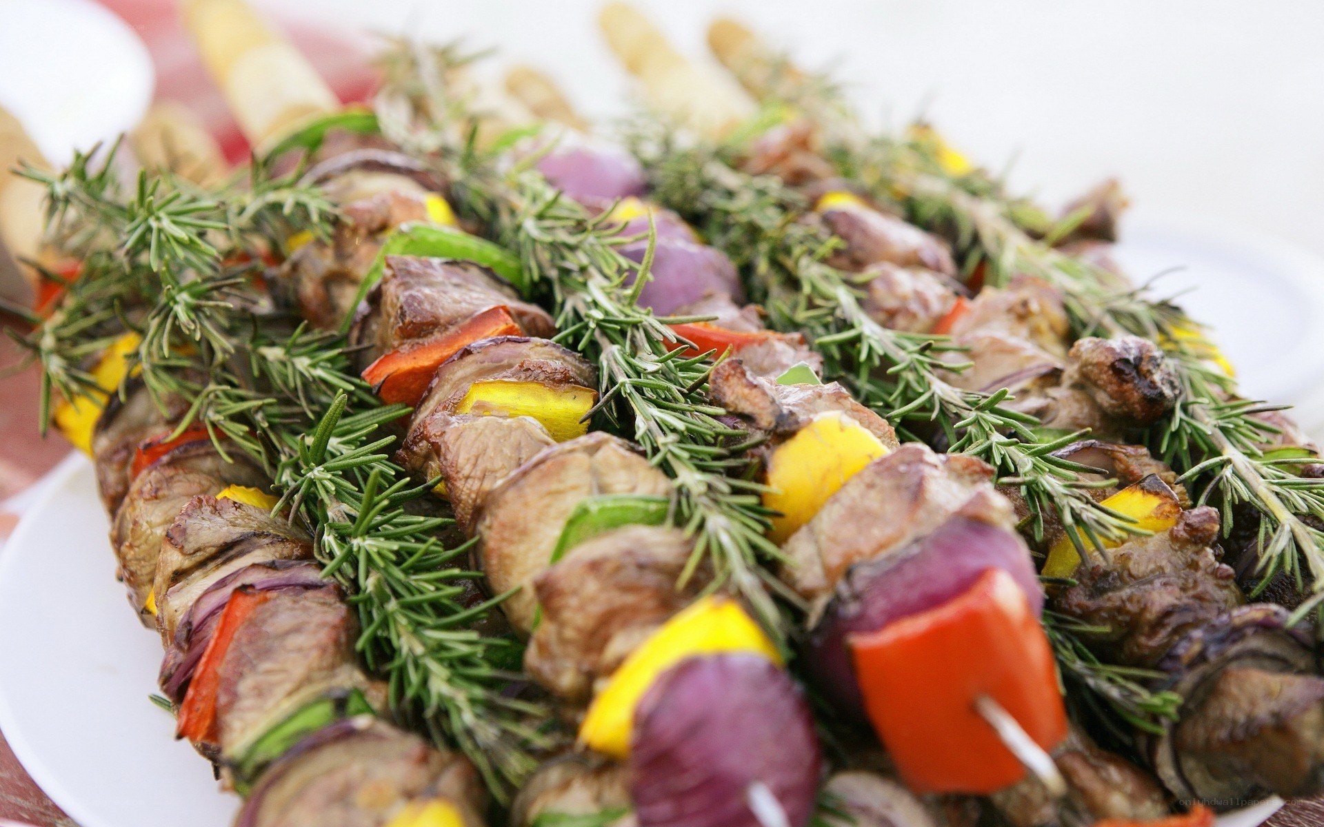 Grilled meat and vegetable skewers
