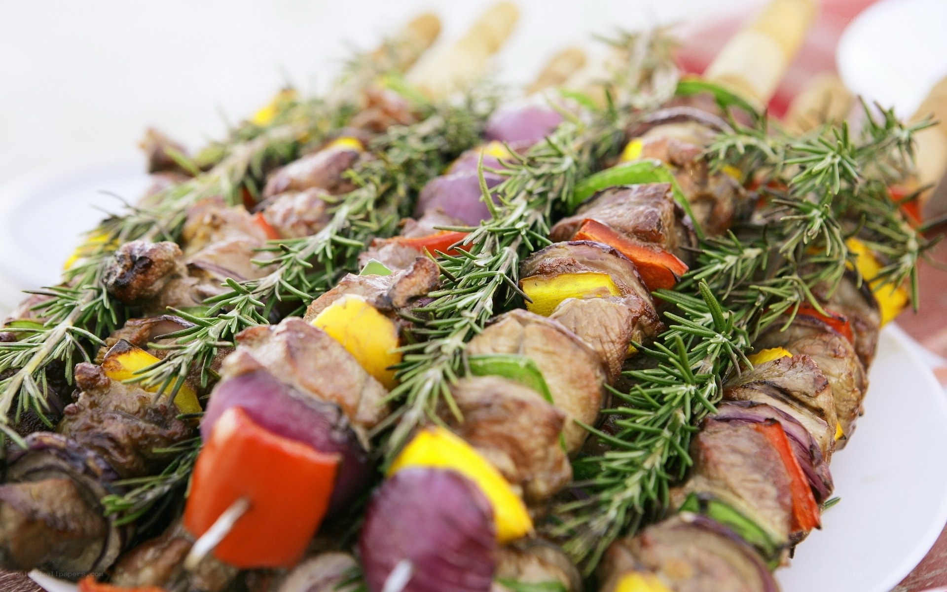 Grilled meat and vegetable skewers