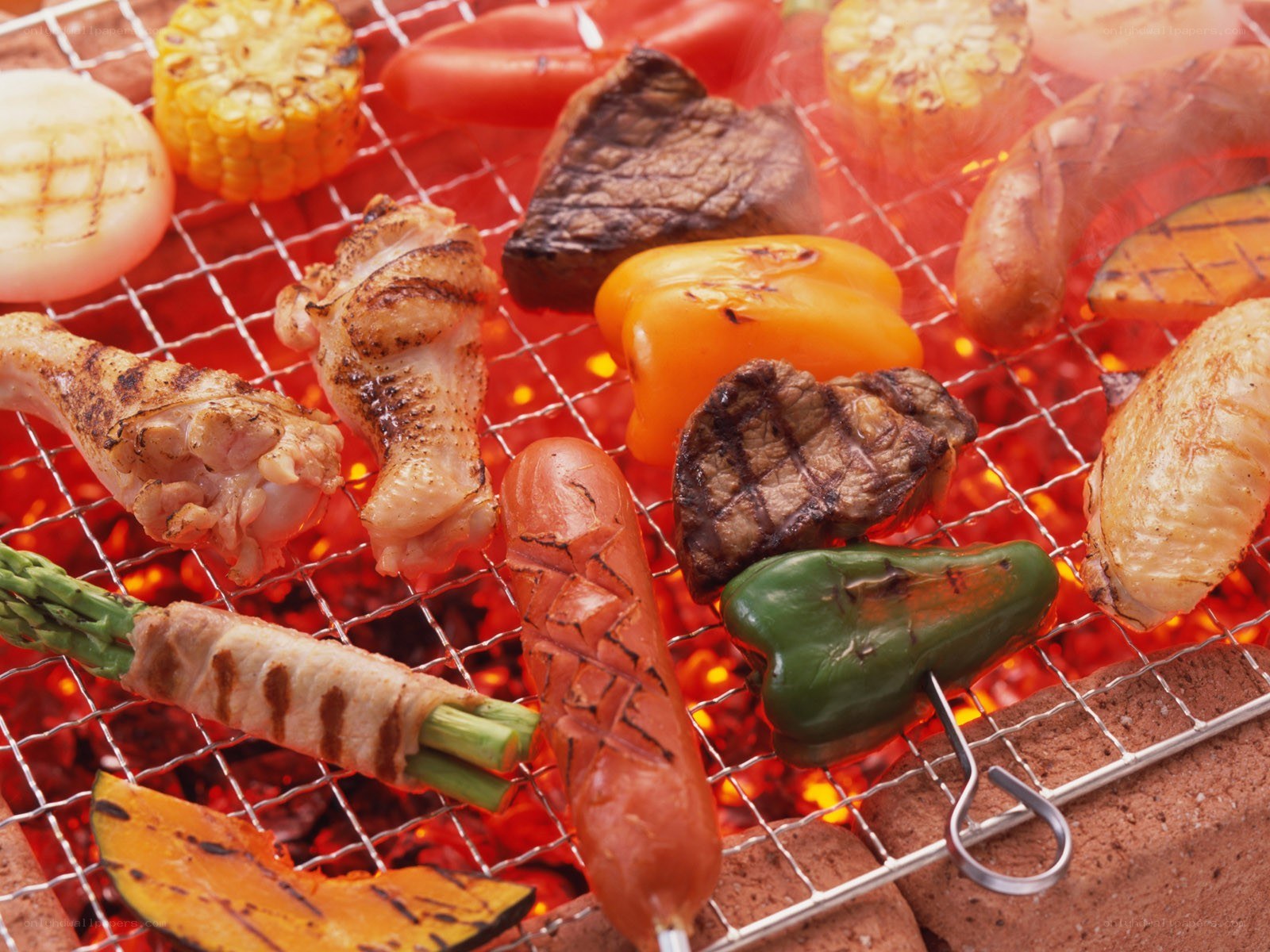 Grilled meat and vegetables