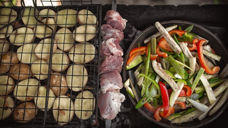 Grilled Meat and Vegetables — Black