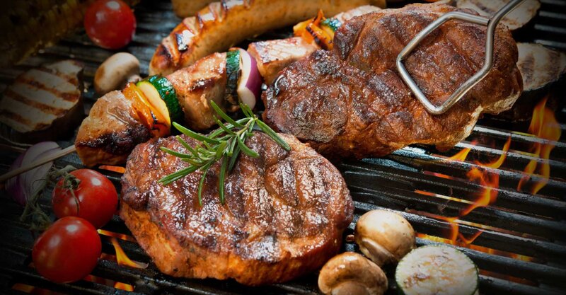 Grilled Meat and Vegetables — Brown, Appetizing