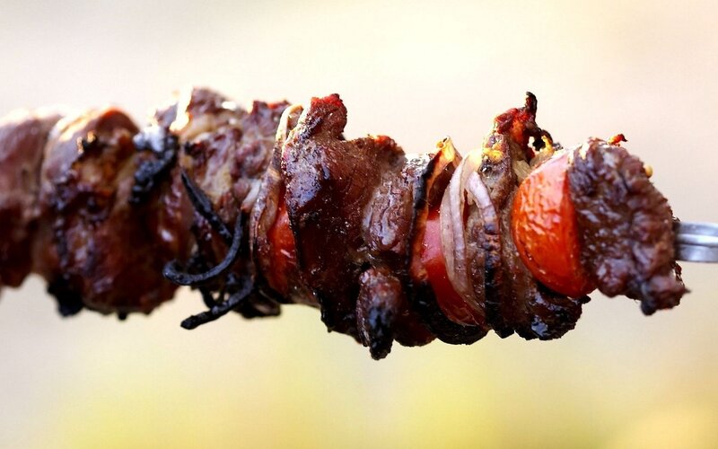 Grilled Meat Skewer — Brown, Appetizing, Sunset